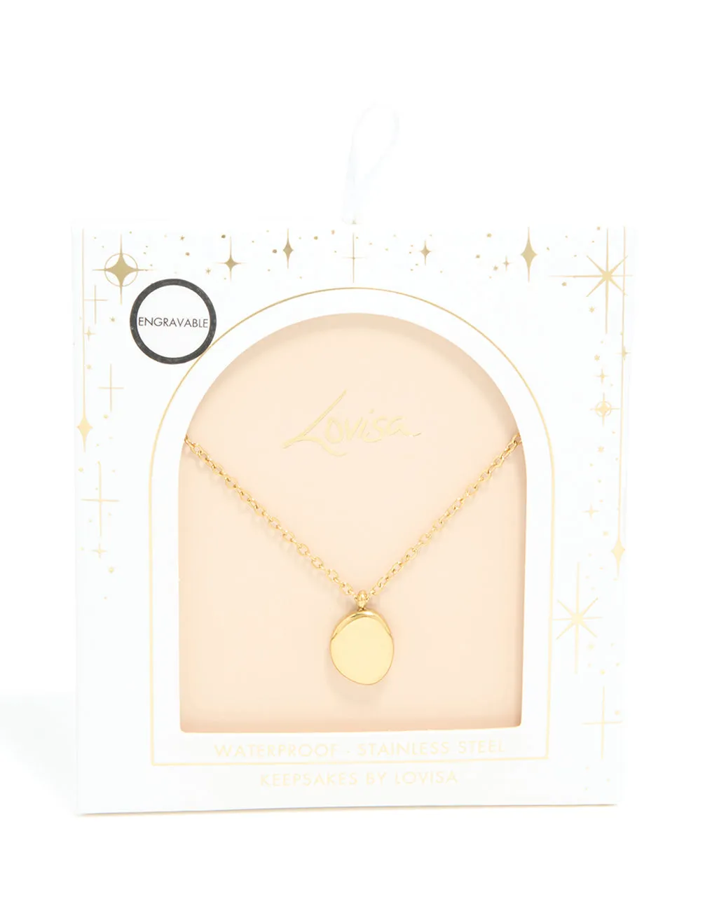Waterproof Gold Plated Stainless Steel Oval Engravable Pendant Necklace sold by lovisa product image thumbnail 3