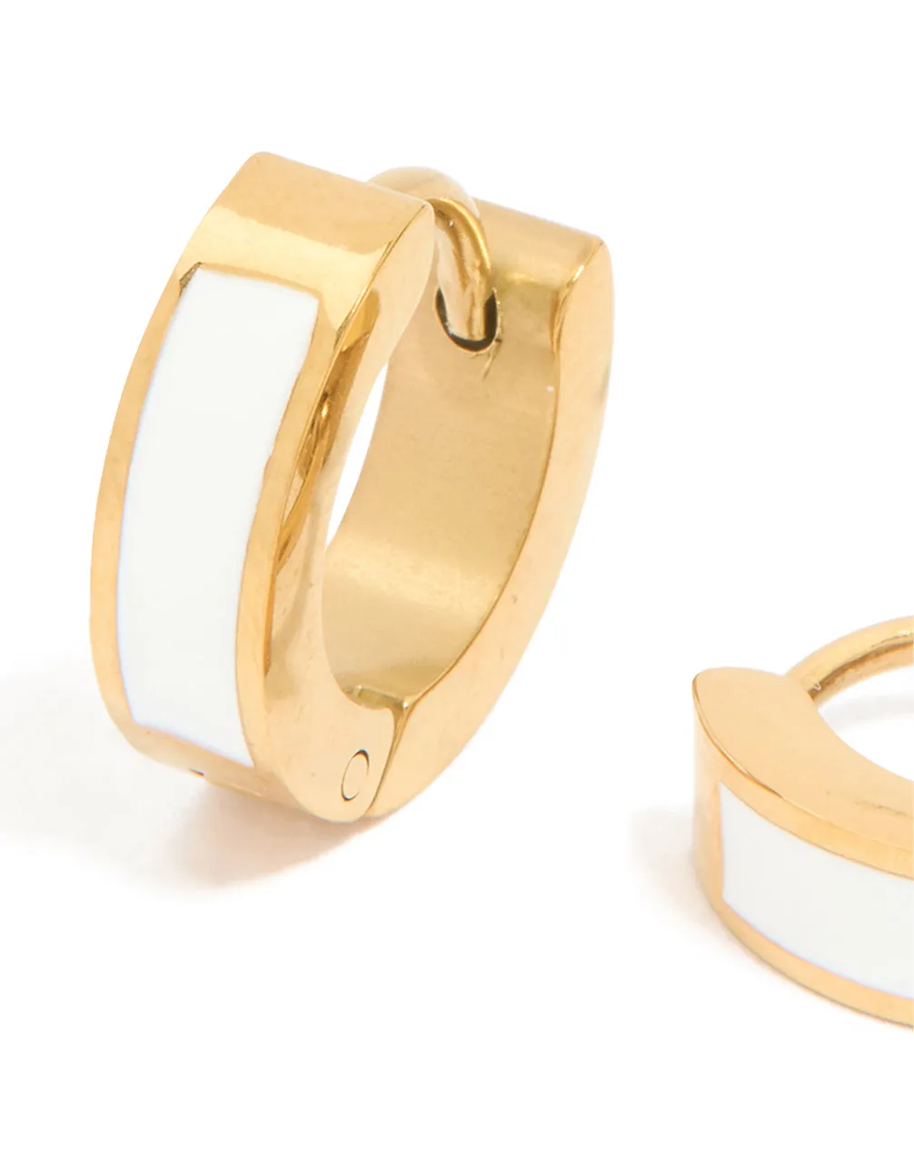 Waterproof Gold Plated Stainless Steel Small White Enamel Inlay Huggie Earrings sold by lovisa product image thumbnail 4