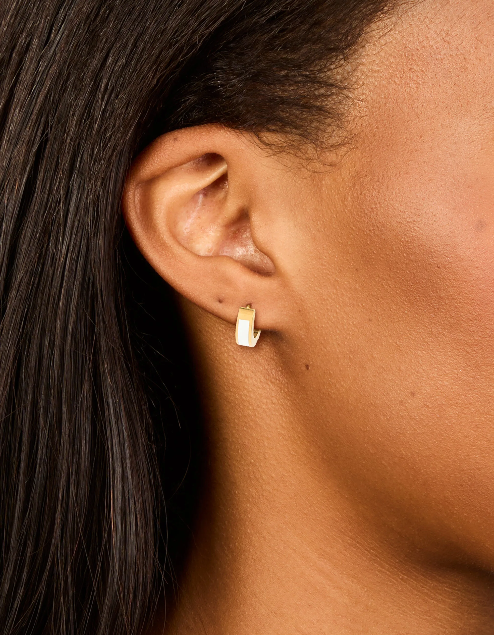 Waterproof Gold Plated Stainless Steel Small White Enamel Inlay Huggie Earrings sold by lovisa product image thumbnail 2