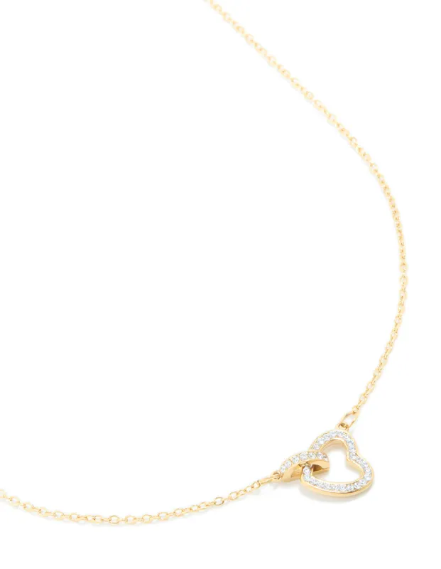 Waterproof Gold Plated Stainless Steel Cubic Zirconia Hollow Heart Necklace sold by lovisa