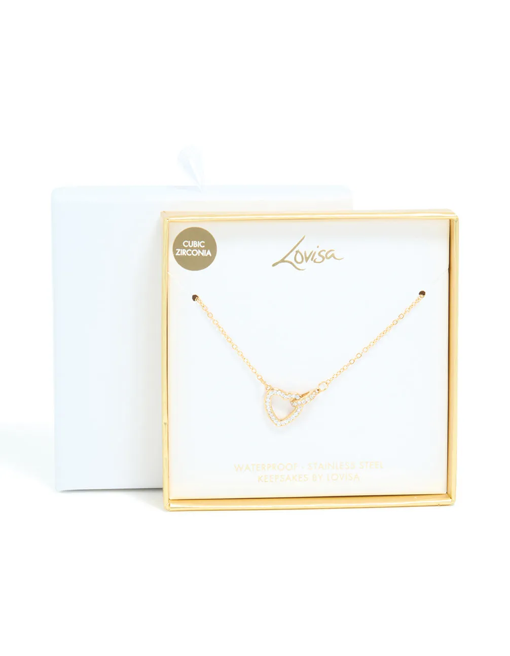 Waterproof Gold Plated Stainless Steel Cubic Zirconia Hollow Heart Necklace sold by lovisa product image thumbnail 3