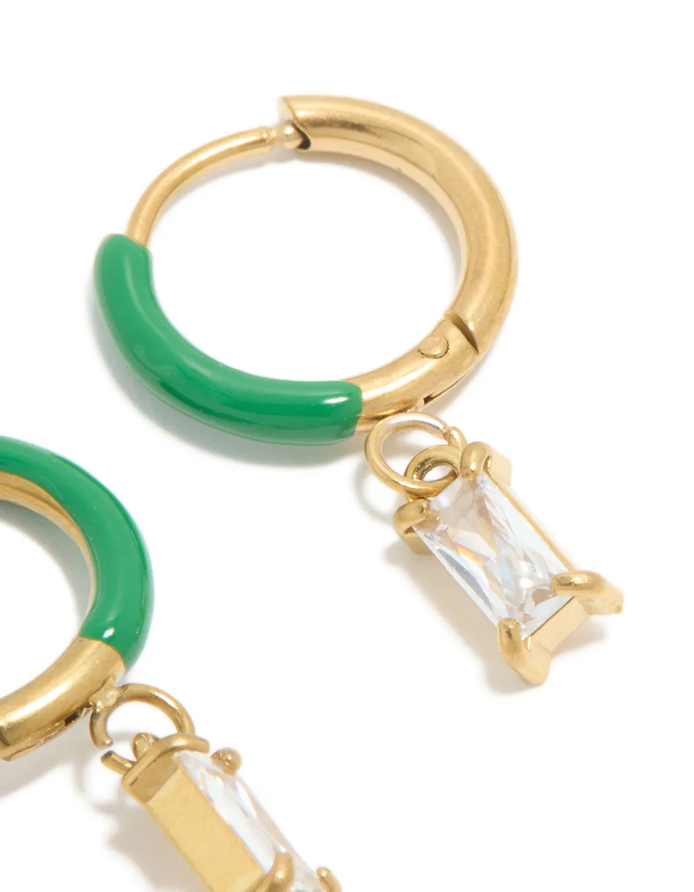 Waterproof Gold Plated Stainless Steel Emerald Green Enamel Cubic Zirconia Charm Huggie Earrings sold by lovisa product image thumbnail 5