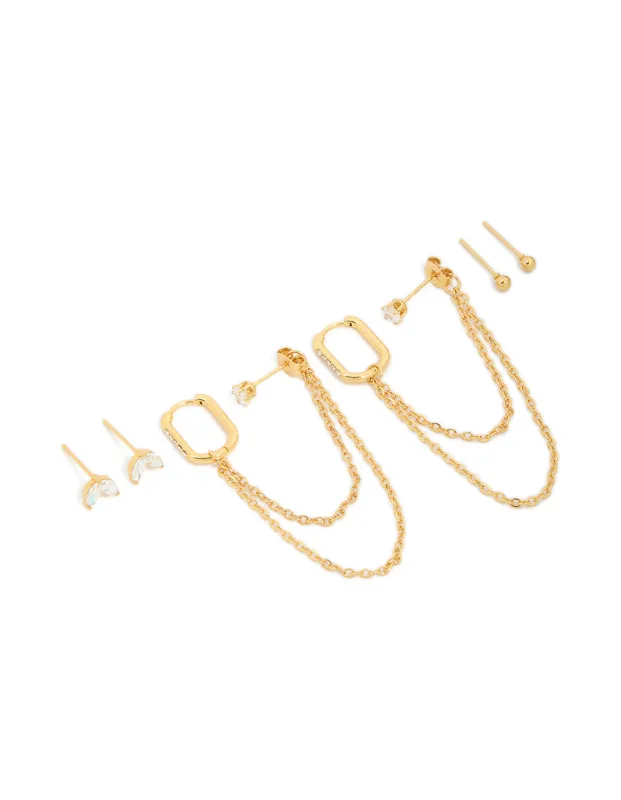 Waterproof Gold Plated Stainless Steel Cubic Zirconia Mix Earrings 3-Pack sold by lovisa