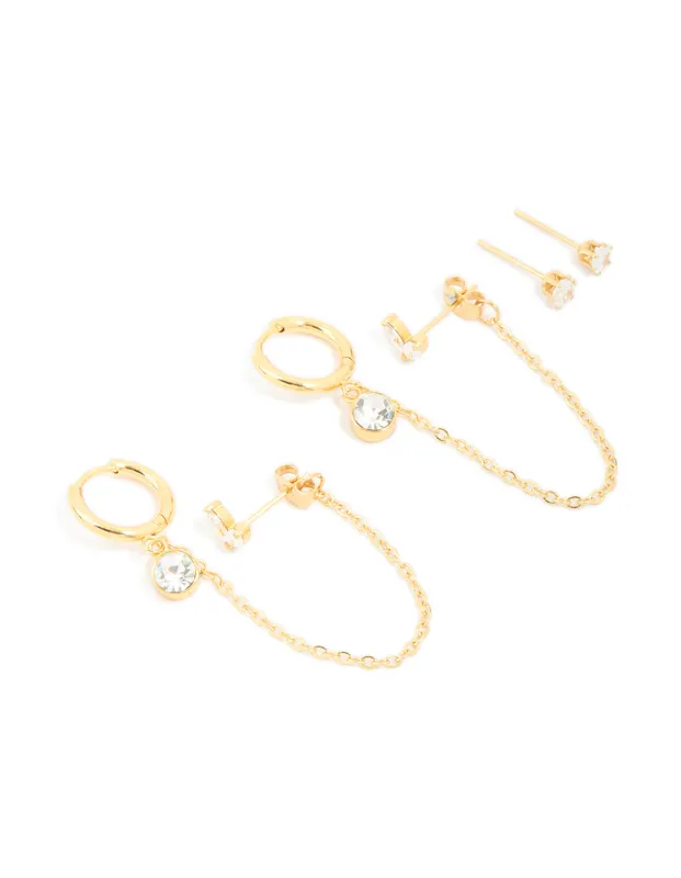 Waterproof Gold Plated Stainless Steel Cubic Zirconia Mixed Earrings 2-Pack sold by lovisa