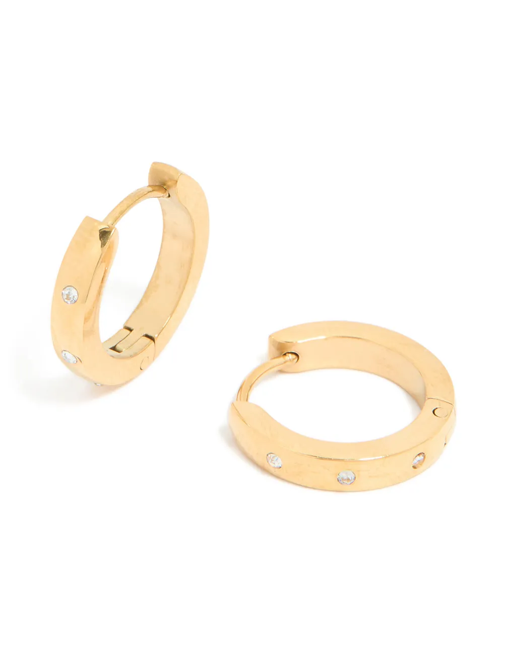 Waterproof Gold Plated Stainless Steel Cubic Zirconia Trio Huggie Earrings sold by lovisa
