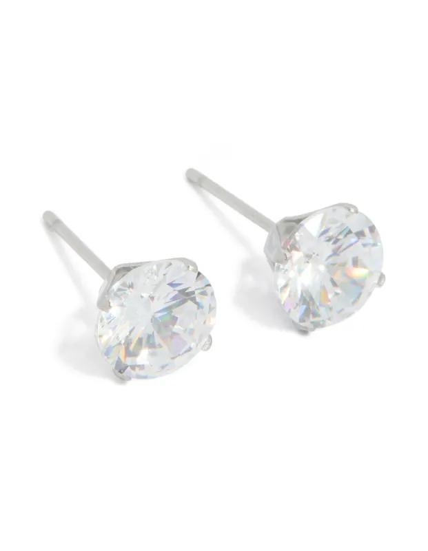 Waterproof Stainless Steel Cubic Zirconia Stud Earrings 8MM sold by lovisa