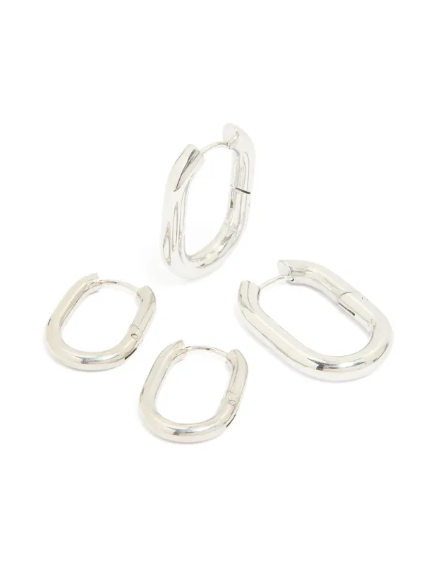 Waterproof Stainless Steel Square Oval Hoop Earrings 2-Pack made by lovisa