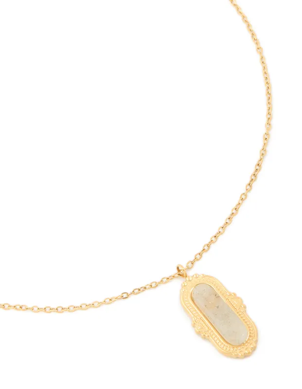 Waterproof Gold Plated Stainless Steel Semi Precious Stone Rectangle Boho Necklace made by lovisa