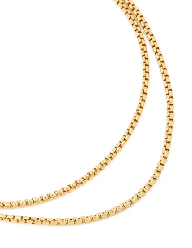Waterproof Gold Plated Stainless Steel Double Box Chain Layered Necklace sold by lovisa