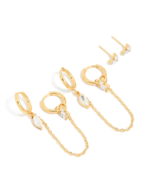 Waterproof Gold Plated Stainless Steel Diamante Chain Earrings 2- Pack sold by lovisa