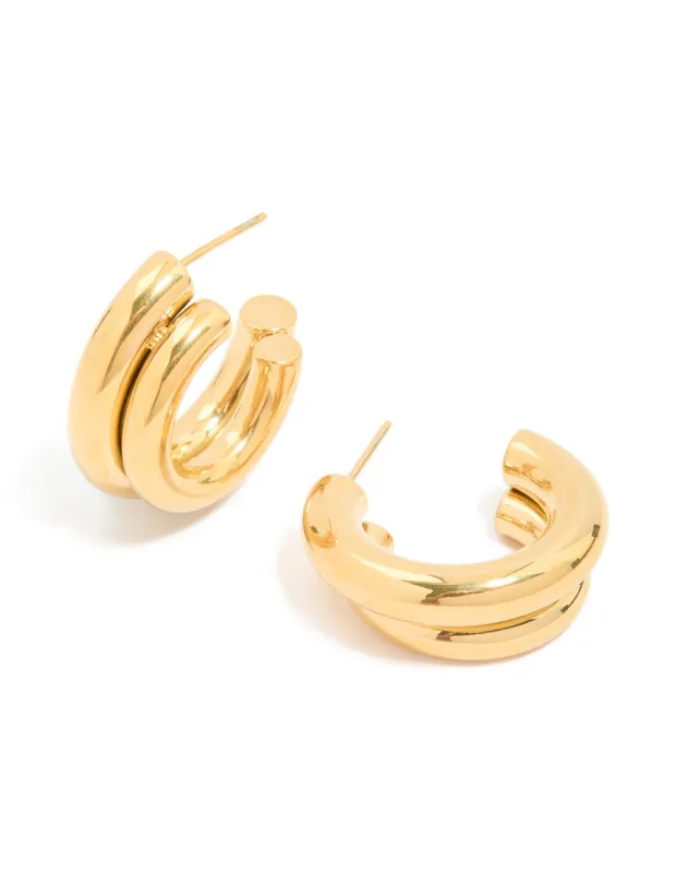 Waterproof Gold Plated Stainless Steel Double Illusion Hoop Earrings made by lovisa