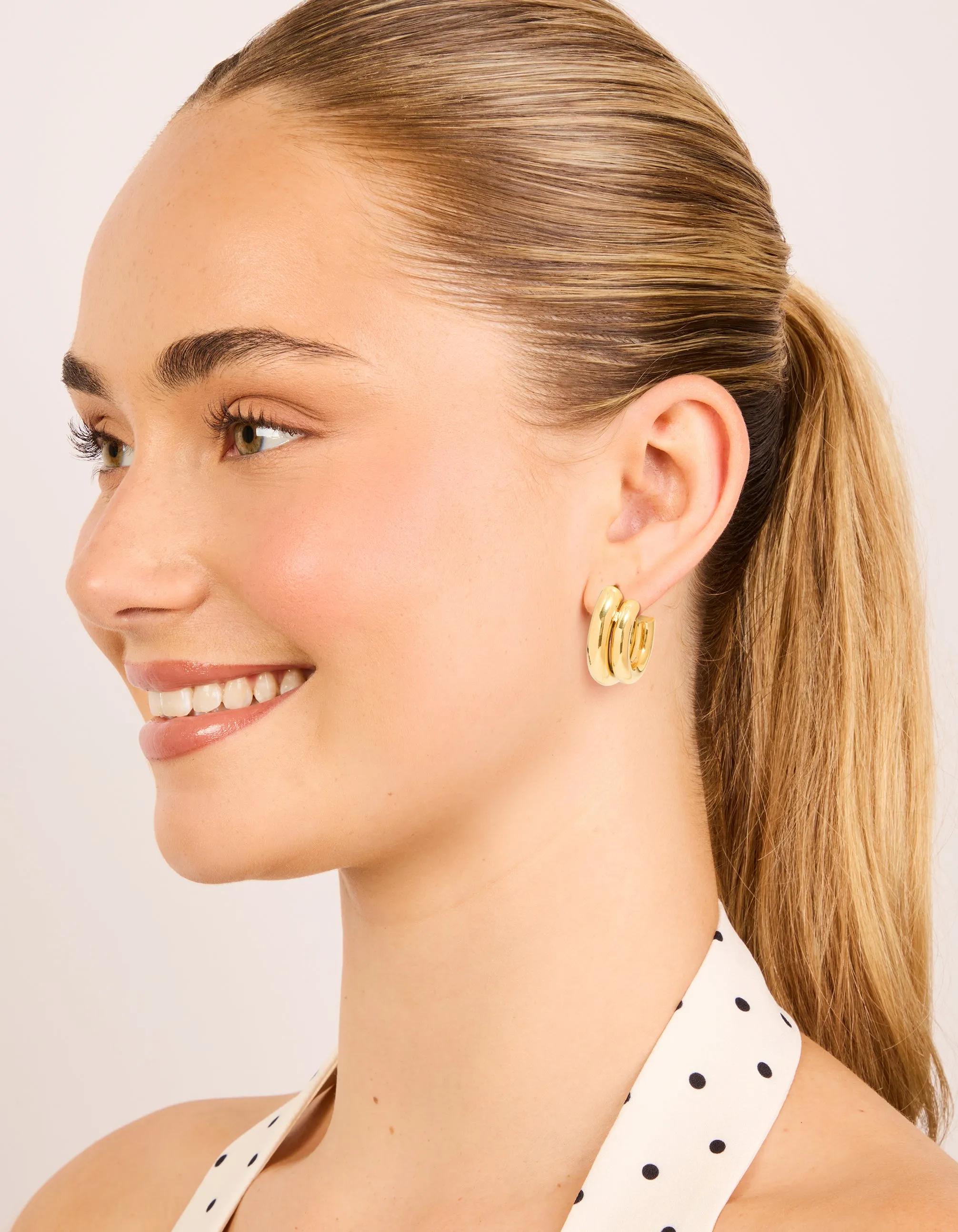Waterproof Gold Plated Stainless Steel Double Illusion Hoop Earrings sold by lovisa product image thumbnail 3
