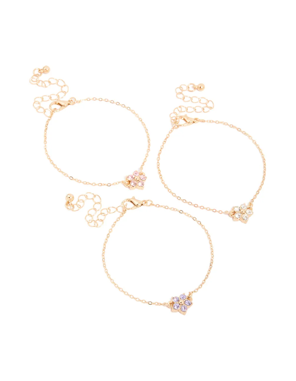 Gold Diamante Flowers Bracelet 3-Pack sold by lovisa