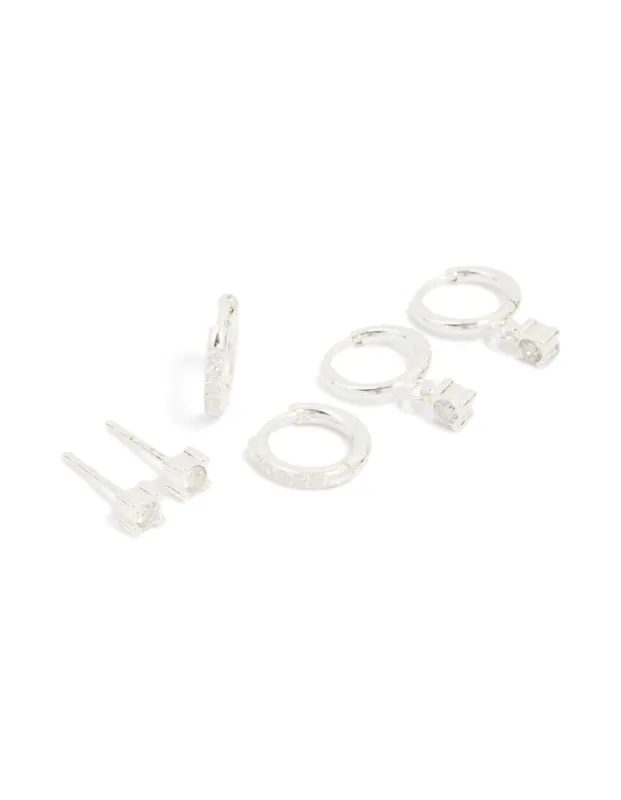 Waterproof Stainless Steel Diamante Stud & Huggie Earrings 3-Pack made by lovisa