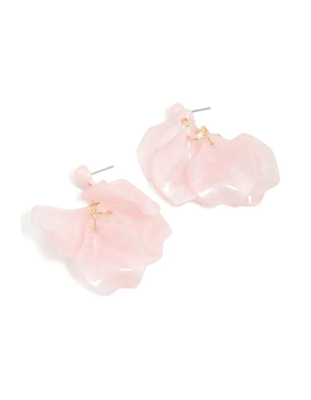 Gold Pink Pearlised Petal Flower Drop Earrings sold by lovisa
