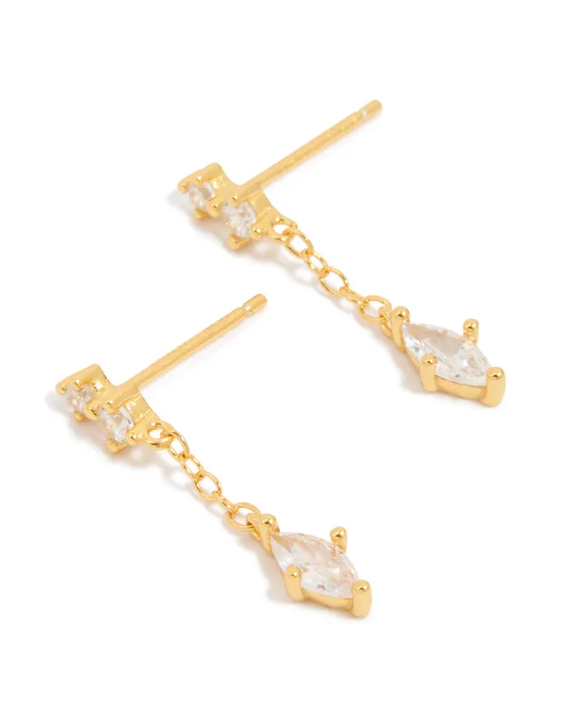 Gold Plated Sterling Silver Cubic Zirconia Drop Chain Earrings sold by lovisa