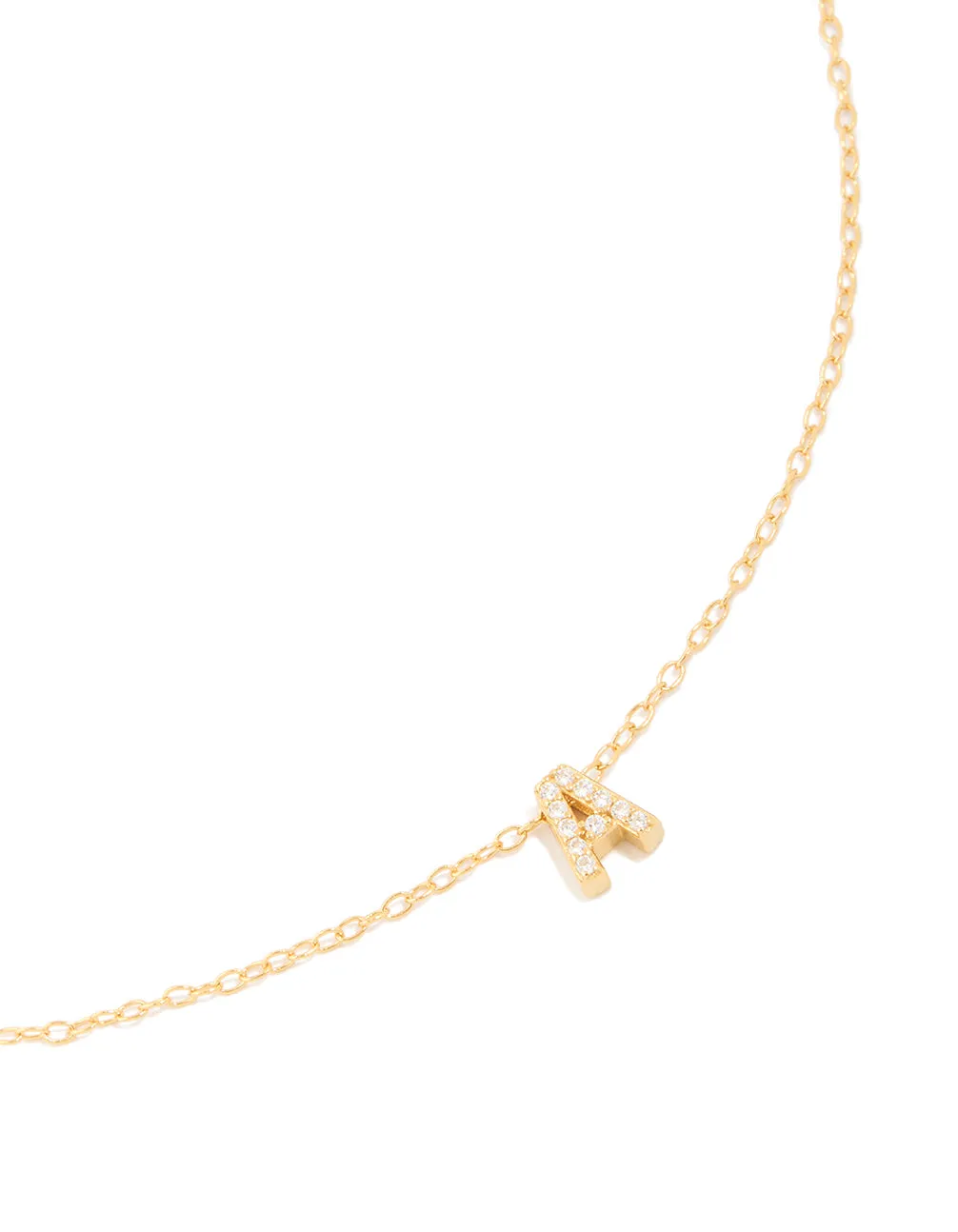 Gold Plated Sterling Silver Cubic Zirconia Pavé Letter A Necklace sold by lovisa