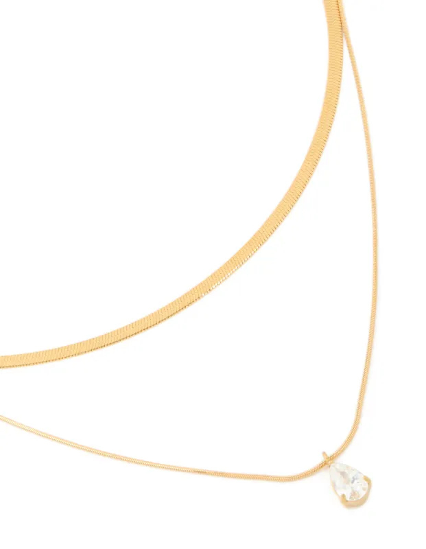 Waterproof Gold Plated Stainless Steel Cubic Zirconia & Snake Chain Layered Necklace sold by lovisa