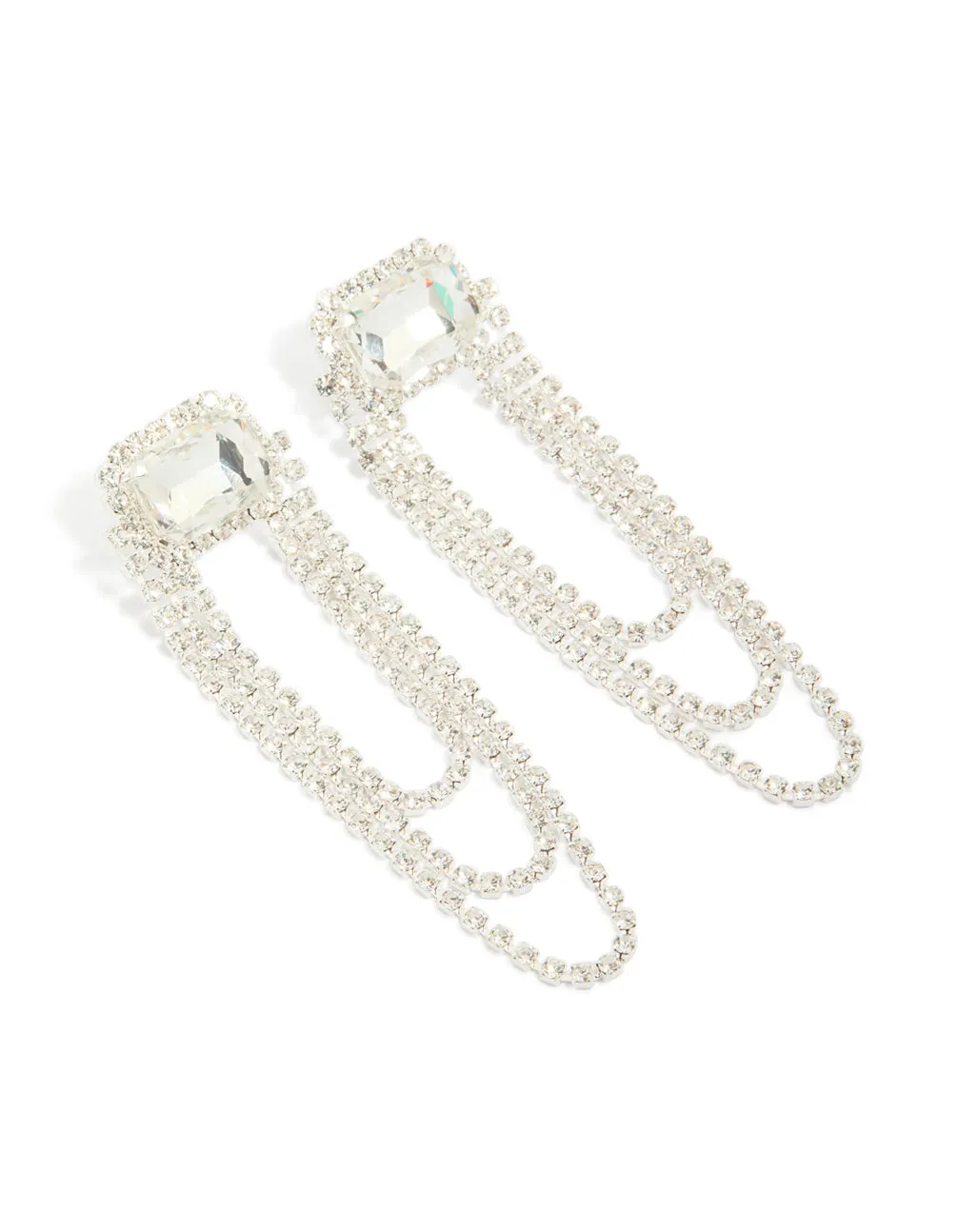 Silver Diamante & Layered Chain Drop Earrings sold by lovisa
