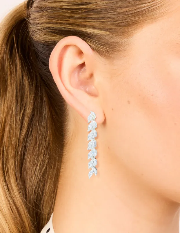 Silver Plated Cubic Zirconia Leaf Detail Drop Earrings made by lovisa