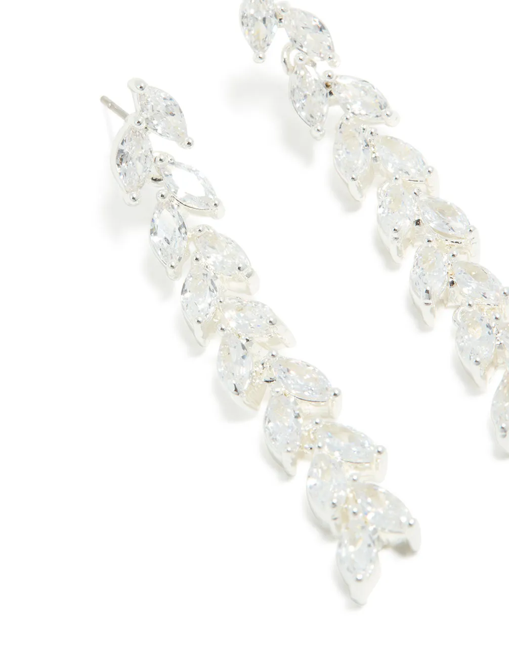 Silver Plated Cubic Zirconia Leaf Detail Drop Earrings sold by lovisa product image thumbnail 3