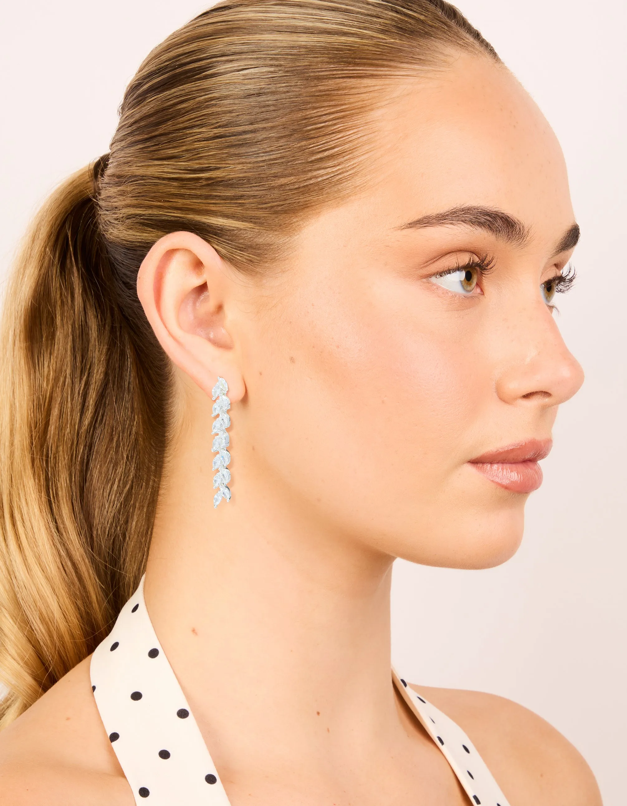 Silver Plated Cubic Zirconia Leaf Detail Drop Earrings sold by lovisa product image thumbnail 2