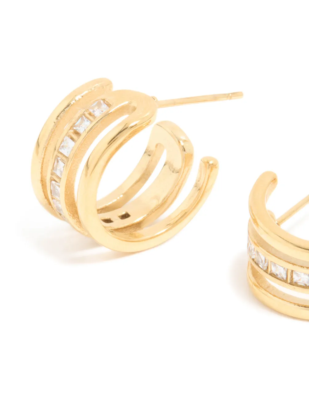 Waterproof Gold Plated Stainless Steel Cubic Zirconia Illusion Hoop Earrings sold by lovisa product image thumbnail 4