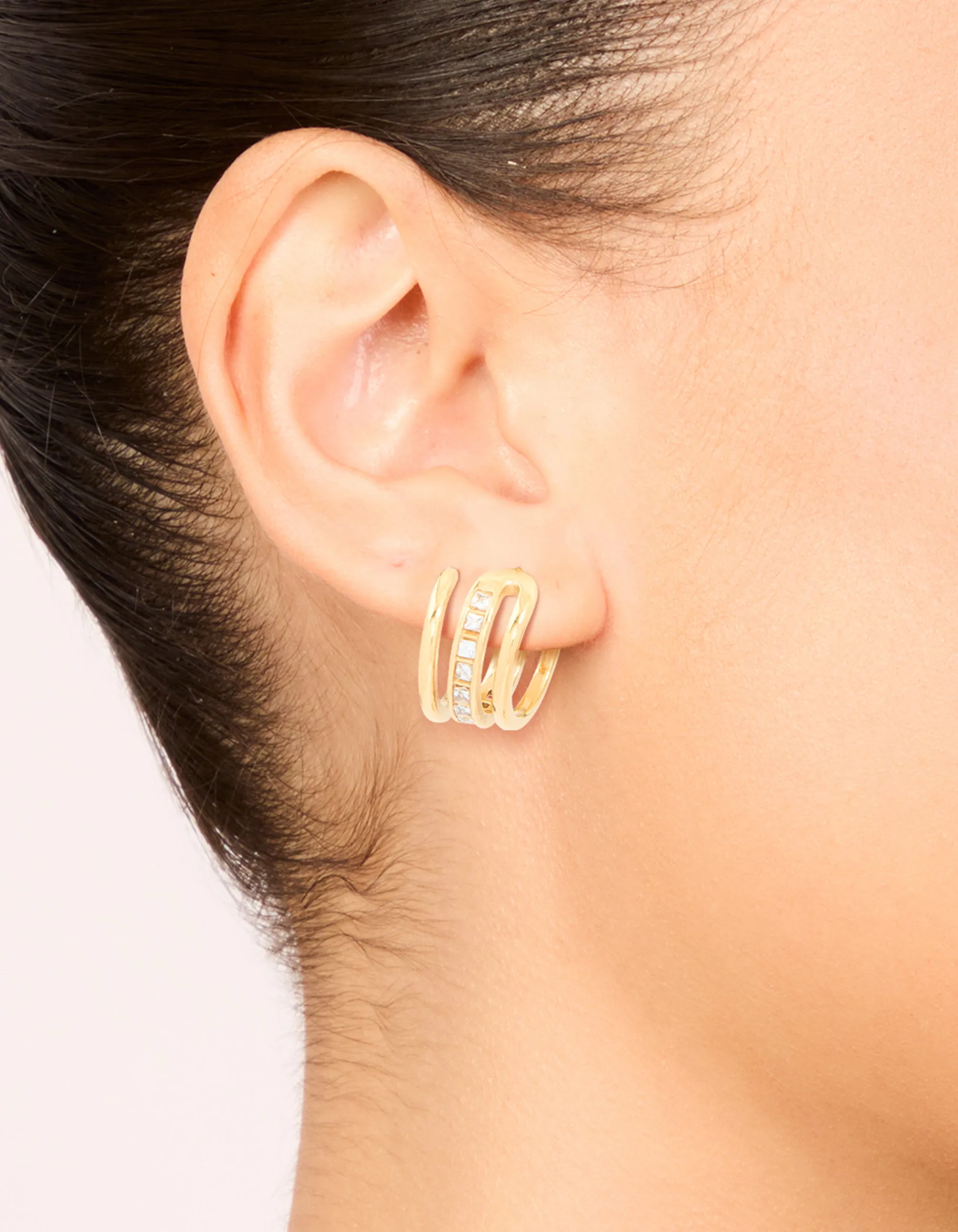 Waterproof Gold Plated Stainless Steel Cubic Zirconia Illusion Hoop Earrings sold by lovisa product image thumbnail 2