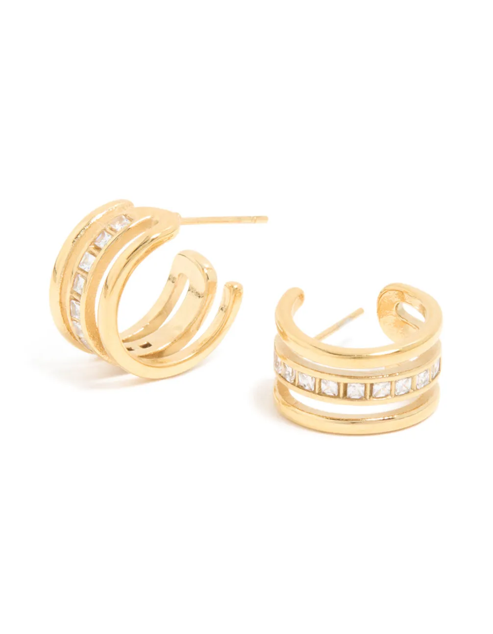 Waterproof Gold Plated Stainless Steel Cubic Zirconia Illusion Hoop Earrings sold by lovisa