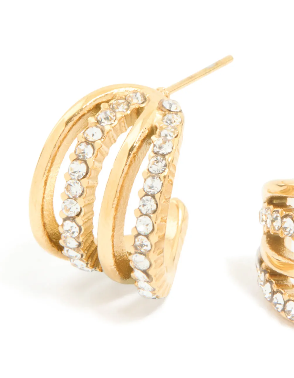 Waterproof Gold Plated Stainless Steel Cubic Zirconia Pave 4-Row Illusion Hoop Earrings sold by lovisa product image thumbnail 4