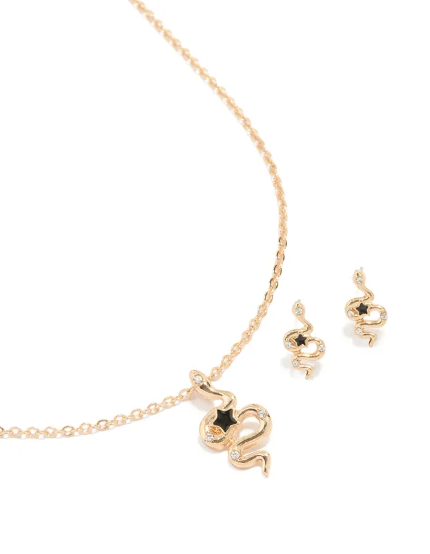 Gold Snake Necklace & Earrings Set made by lovisa