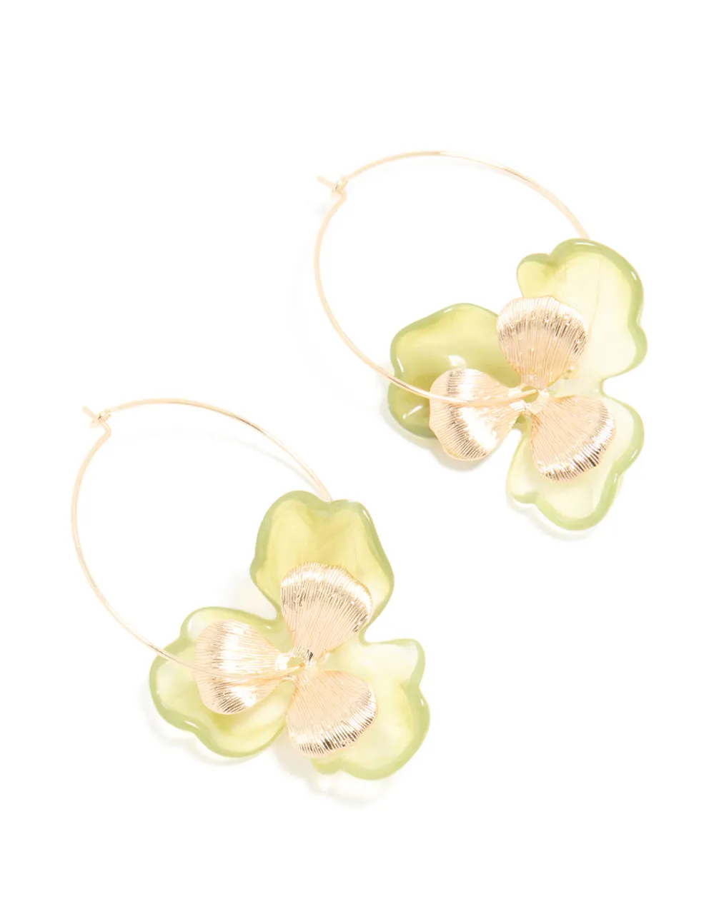Gold Green Acrylic Flower Hoop Earrings sold by lovisa