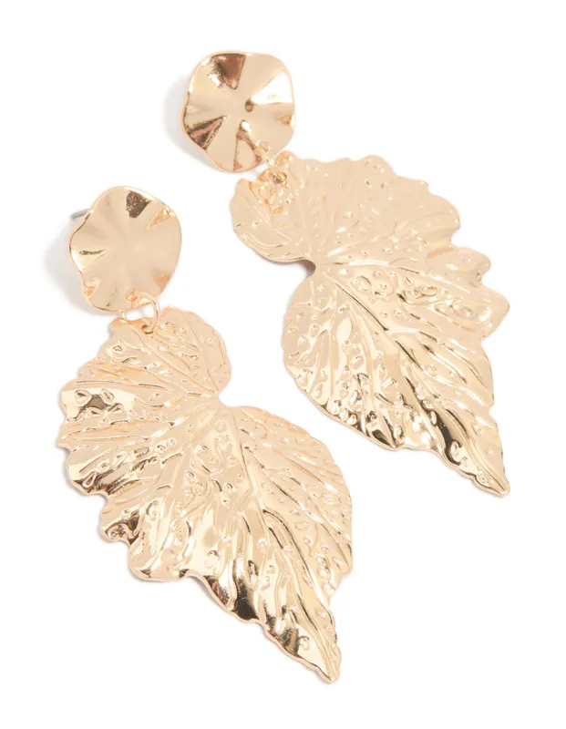 Gold Textured Half Wing Drop Earrings sold by lovisa