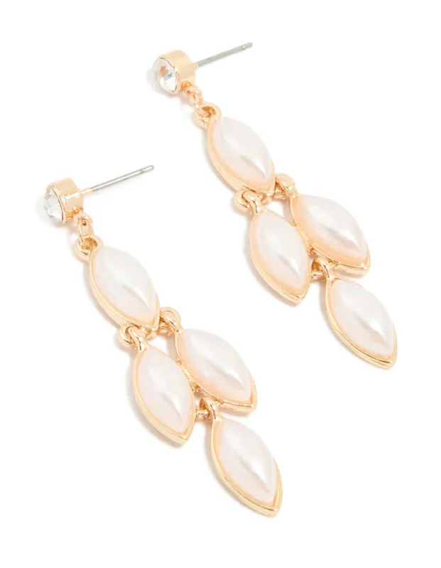 Gold Diamante & Pearl Dangle Drop Earrings sold by lovisa