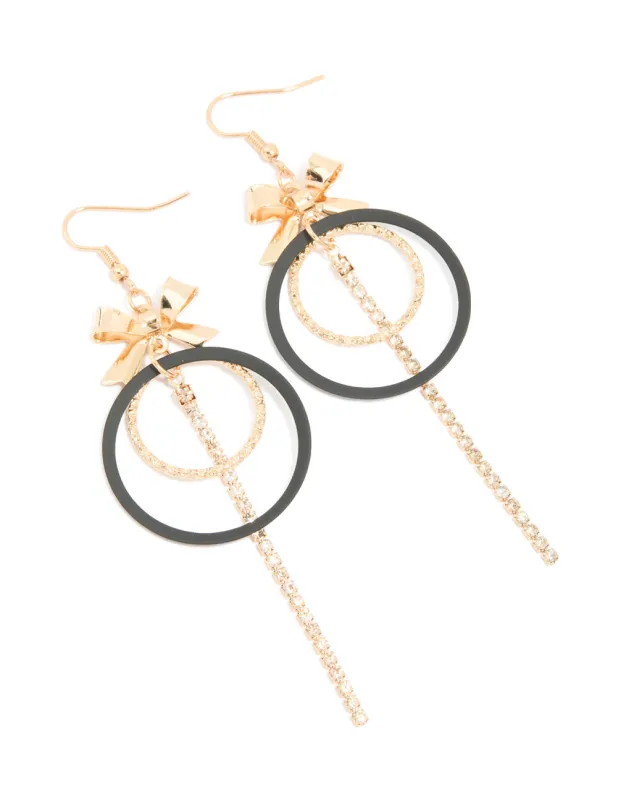Gold Bow Diamante Cup Chain & Black Circle Drop Earrings sold by lovisa