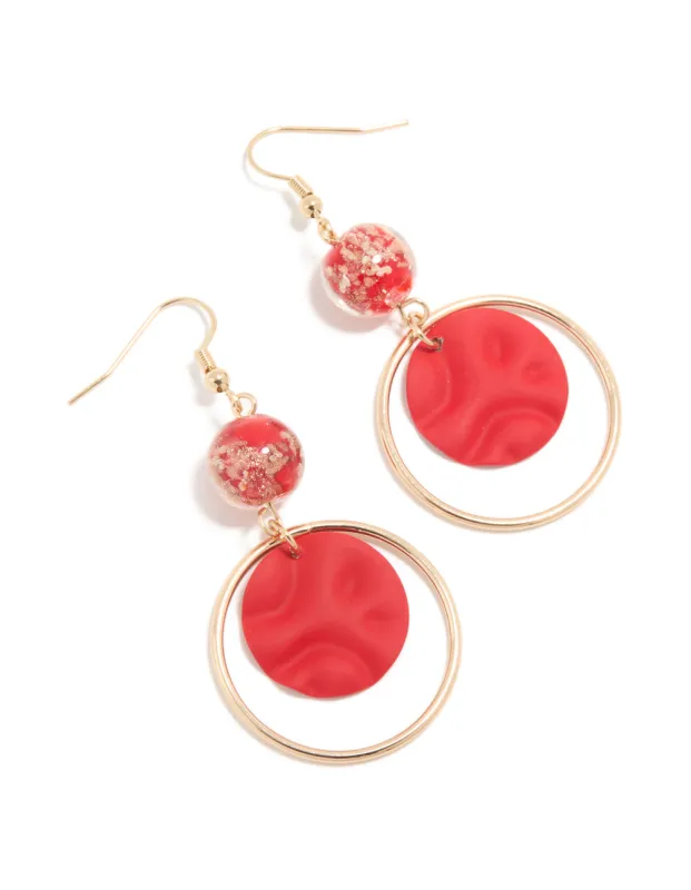 Gold Red Ball Circle Drop Earrings made by lovisa
