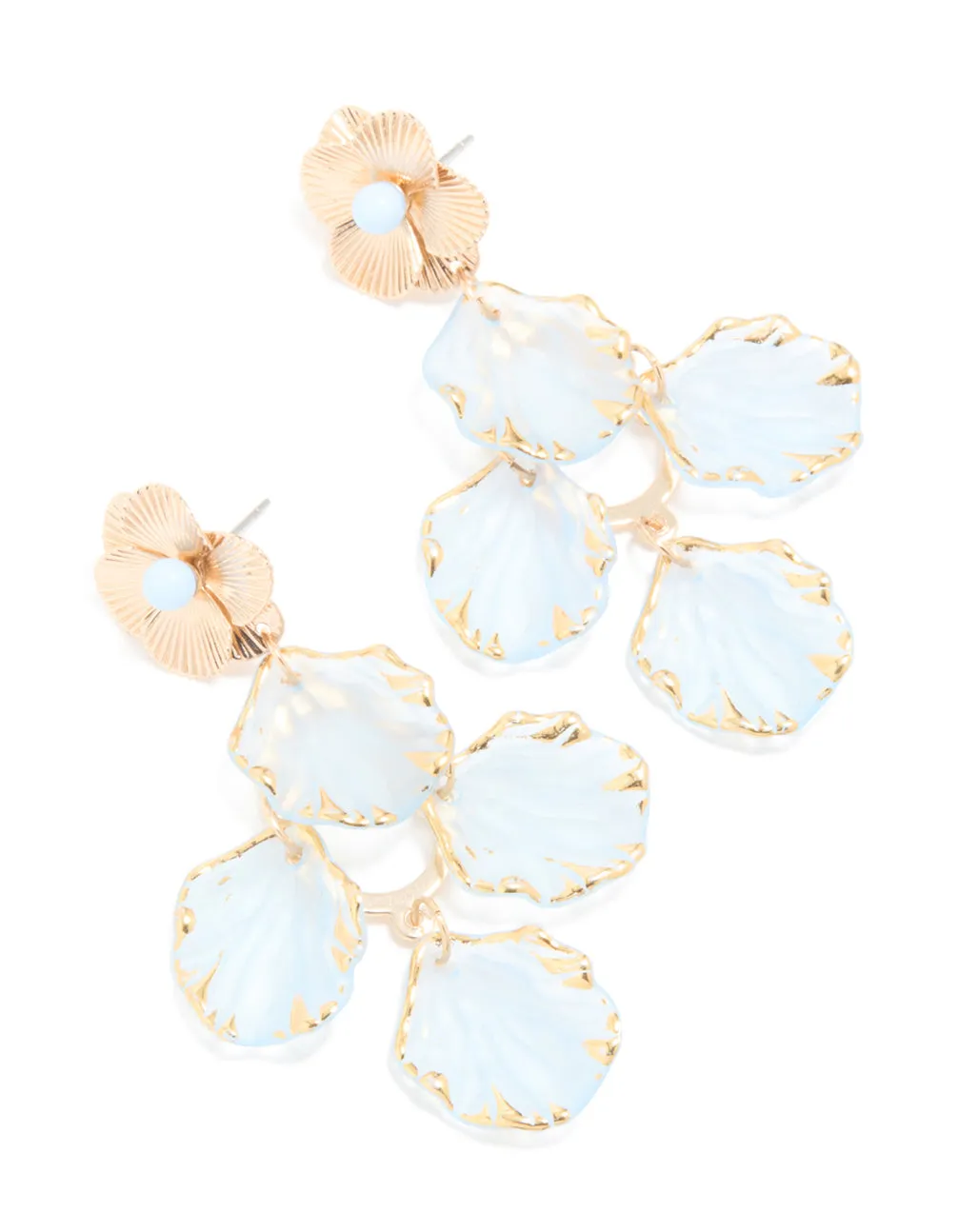 Gold Light Blue Petals Drop Stud Earrings sold by lovisa