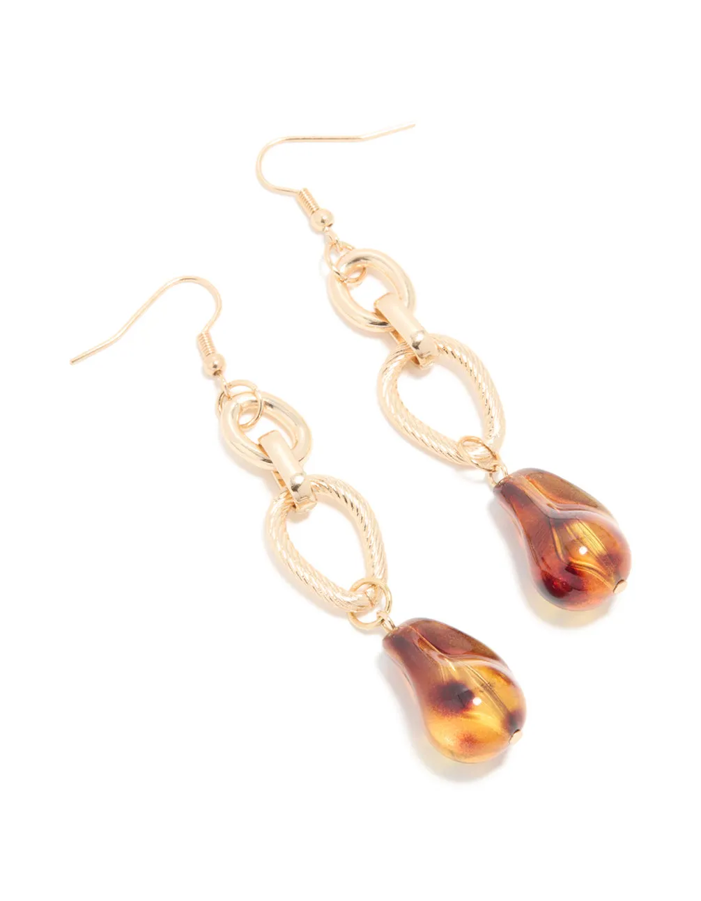 Gold Chain Link & Brown Beaded Drop Earrings sold by lovisa