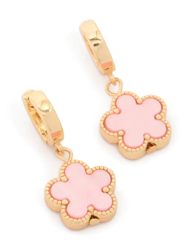 Gold Light Pink Flower Drop Huggie Earrings sold by lovisa
