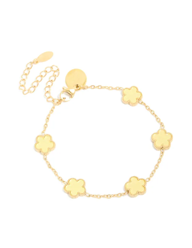 Waterproof Gold Plated Stainless Steel Butter Yellow Flowers Charm Bracelet sold by lovisa