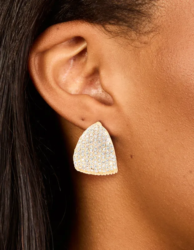 Gold Plated Wide Diamante Cluster Hoop Earrings sold by lovisa