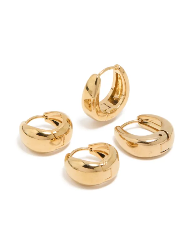 Waterproof Gold Plated Stainless Steel Chubby Hoop Earrings 2-Pack made by lovisa