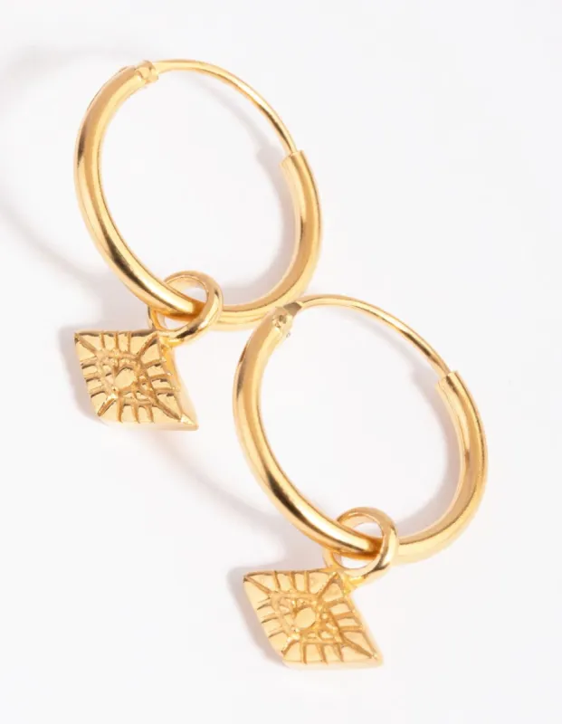 Gold Plated Sterling Silver Embossed Charm Hoop Earrings sold by lovisa