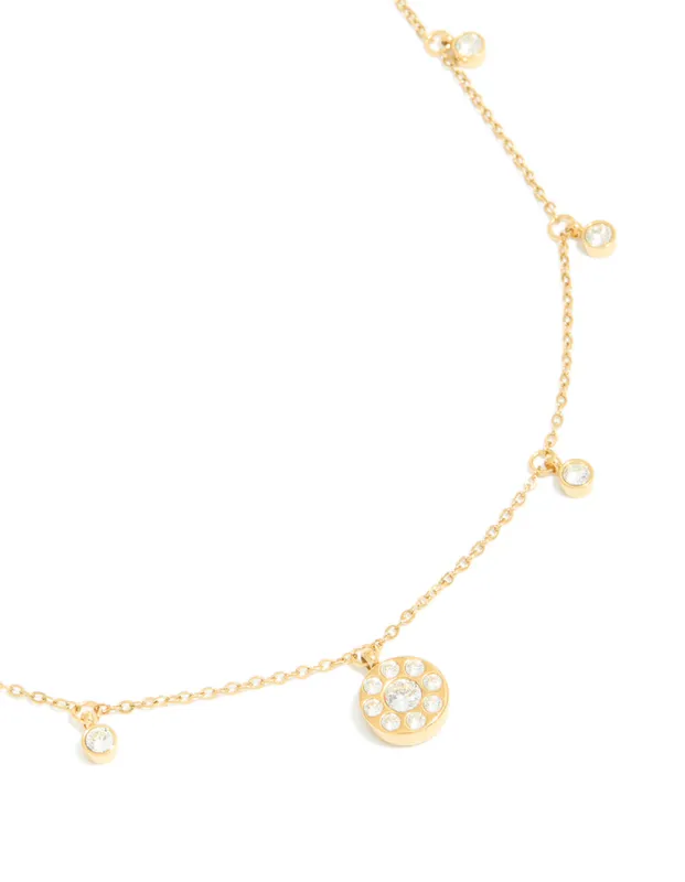 Waterproof Gold Plated Stainless Steel Cubic Zirconia Droplet Pendant Necklace made by lovisa
