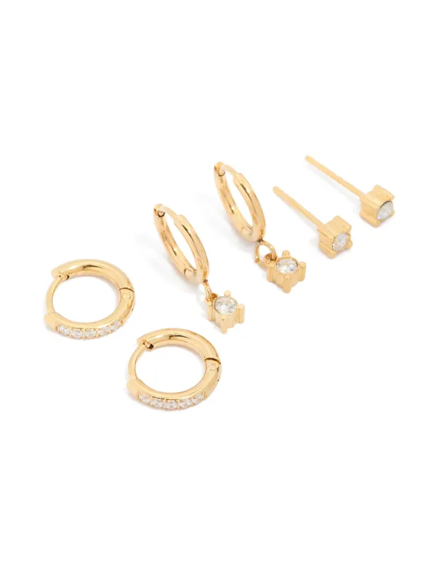 Waterproof Gold Plated Stainless Steel Diamante Earrings 3-Pack made by lovisa