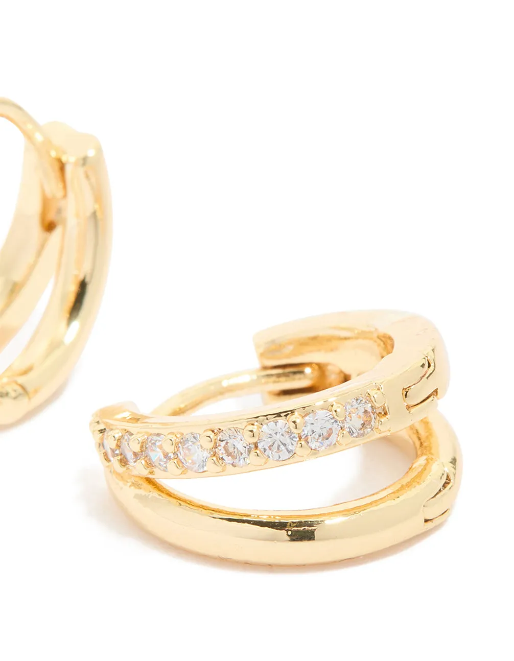 Waterproof Gold Plated Stainless Steel Cubic Zirconia & Double Row Huggie Earrings sold by lovisa product image thumbnail 4