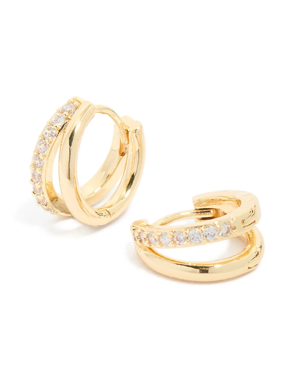 Waterproof Gold Plated Stainless Steel Cubic Zirconia & Double Row Huggie Earrings sold by lovisa