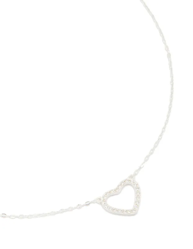 Sterling Silver Cubic Zirconia Pave Heart Necklace made by lovisa