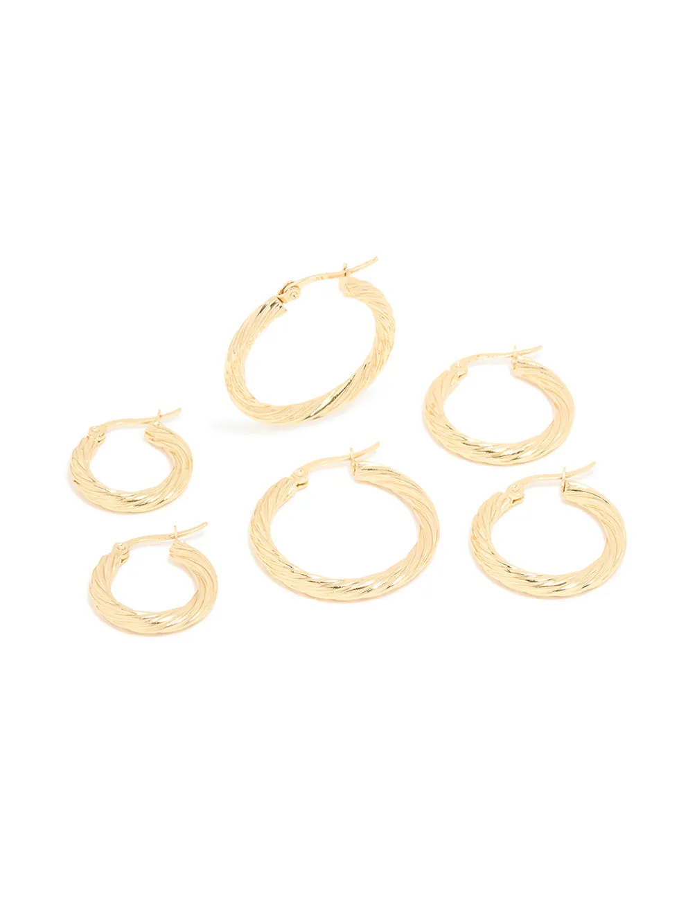 Waterproof Gold Plated Stainless Steel Twisted Hoop Earrings 3-Pack sold by lovisa
