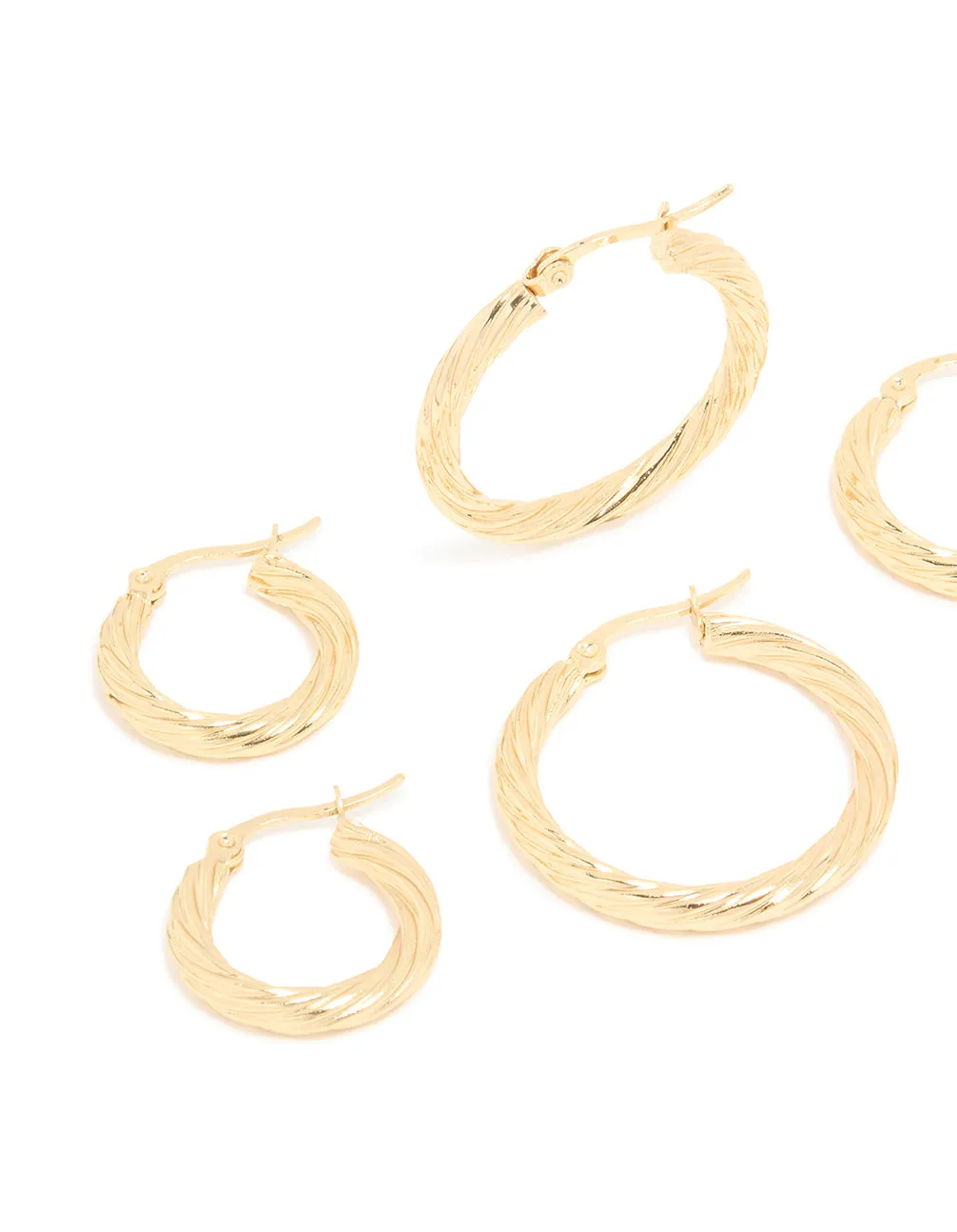 Waterproof Gold Plated Stainless Steel Twisted Hoop Earrings 3-Pack sold by lovisa product image thumbnail 4